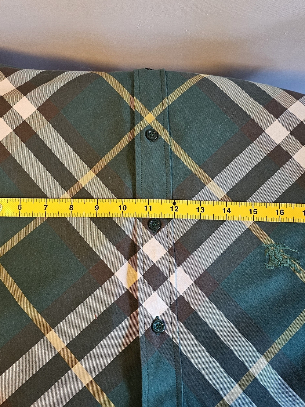 Burberry Green and Yellow Plaid Short Sleeve Button-Down Shirt - Picture 3 of 6